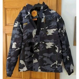 MOERDENG Unco & Boror Men's Waterproof Windproof Ski Jacket Hooded Camo Large